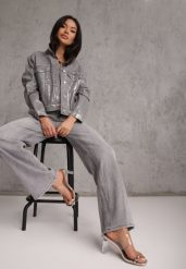 Szare Jeansy Wide Leg High Waist z Bawełną i Dodatkiem Wiskozy Rhenerila. Szare jeansy damskie Renee, z podwyższonym stanem. Za 119.99 zł.