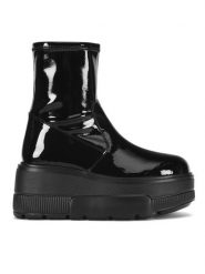 Badura Botki CASI-01W4-004-1 Czarny. Czarne botki damskie Badura, ze skóry, bez obcasa, na koturnie, bez zapięcia. Za 399.99 zł.