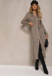 Czarno-Beżowa Sukienka Koszulowa z Wiskozą i Ozdobnym Paskiem Nialine. Czarne sukienki damskie Renee, na co dzień, l, bez wzorów, z tkaniny, eleganckie, bez kołnierzyka, bez ramiączek, maxi, koszulowe. W wyprzedaży za 132.99 zł.