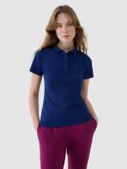 4F Koszulka polo slim damska - granatowa S. Niebieskie bluzki damskie 4f, s, bez wzorów, z bawełny, klasyczne, bez kołnierzyka, bez ramiączek. Za 89.99 zł.
