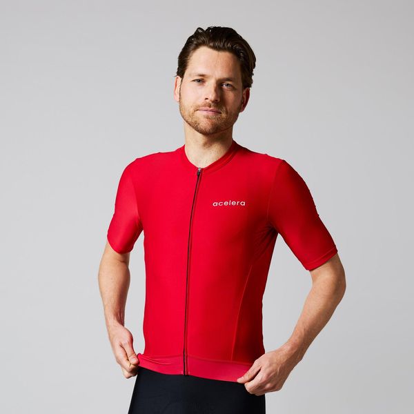 Męska koszulka kolarska Essential z krótkim rękawem. Zielone t-shirty sportowe męskie ACELERA, na lato, l, z materiału, bez ramiączek, rowerowe. Za 189.99 zł.