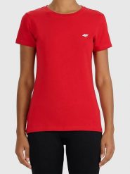 4F Koszulka w kolorze czerwonym rozmiar: L. Czerwone bluzki damskie 4f, l, bez wzorów, z bawełny, bez kołnierzyka. Za 23.99 zł.