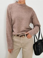 Sweter z długim rękawem - brązowy. Brązowe swetry klasyczne damskie Sinsay, l, bez kołnierzyka. Za 59.99 zł.
