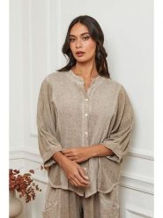 La Compagnie Du Lin Lniana bluzka w kolorze beżowym rozmiar: XL. Brązowe bluzki damskie La Compagnie Du Lin, xl, bez wzorów, ze lnu, bez kołnierzyka, bez ramiączek. Za 197.17 zł.