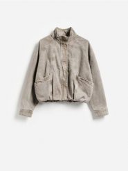 Jeansowa kurtka bomber - brązowy. Brązowe kurtki damskie Reserved, l, bez wzorów, z bawełny, bez kaptura. Za 179.99 zł.