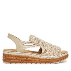 Sandały Rieker. Brązowe sandały damskie Rieker, bez wzorów, bez obcasa, na koturnie. Za 319.99 zł.