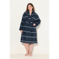 Damskie Szlafrok paski szalowy kołnierz długi rękaw frotte. Niebieskie szlafroki damskie Ulla Popken, plus size, bez wzorów, z bawełny, plus size. Za 349.99 zł.