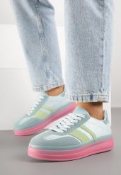 Niebiesko-Różowe Sneakersy Tenisówki z Ozdobnymi Paskami Melinella. Niebieskie trampki i tenisówki damskie Born2be, bez wzorów, z jeansu. Za 109.99 zł.