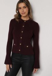 Bordowy Kardigan z Wiskozą Ozdobiony Rozszerzanymi Rękawami i Guzikami Tiolenda. Czerwone kardigany damskie Born2be, s, bez wzorów, z wiskozy. Za 99.99 zł.