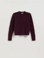 Sweter z dodatkiem wełny - ciemnofioletowy. Fioletowe swetry klasyczne damskie Reserved, l, z dzianiny, bez kołnierzyka. Za 119.99 zł.