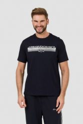 ARMANI EXCHANGE Granatowy t-shirt ze srebrnym logo. Niebieskie t-shirty męskie Armani Exchange, l, bez wzorów, bez kołnierzyka. W wyprzedaży za 228.99 zł.
