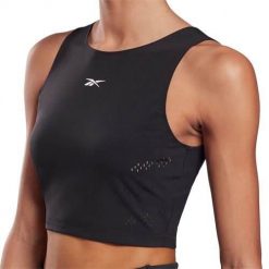 Koszulka treningowa damska Reebok Perform. Czarne bluzki sportowe damskie Reebok, l, z materiału, bez kołnierzyka, bez ramiączek. Za 141.00 zł.