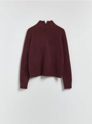 Wełniany sweter z dodatkiem kaszmiru - mahoniowy. Brązowe swetry klasyczne damskie Reserved, l, z dzianiny, bez kołnierzyka. Za 399.99 zł.
