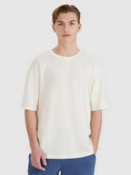 4F T-shirt oversize z modalem męski - biała L. Białe t-shirty męskie 4f, l, bez wzorów, z bawełny, bez kołnierzyka. W wyprzedaży za 59.99 zł.