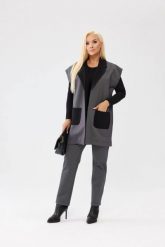 Komplet Liora w odcieniach szarości - spodnie z gumką + kamizelka z kontrastowymi detalami PLUS SIZE XXL OVERSIZE JESIEŃ. Szare kamizelki damskie Moda Size Plus Iwanek, plus size, z poliesteru, krótkie. Za 399.90 zł.