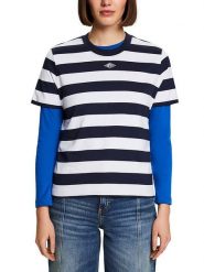 ESPRIT Koszulka w kolorze granatowym rozmiar: XL. Niebieskie bluzki damskie Esprit, xl, bez wzorów, bez kołnierzyka, bez ramiączek. Za 48.39 zł.