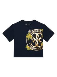 Guess T-Shirt J6GI00 K6YW4 Granatowy Regular Fit. Niebieskie koszulki dziewczęce Guess, z aplikacjami, z bawełny, bez ramiączek. Za 84.99 zł.