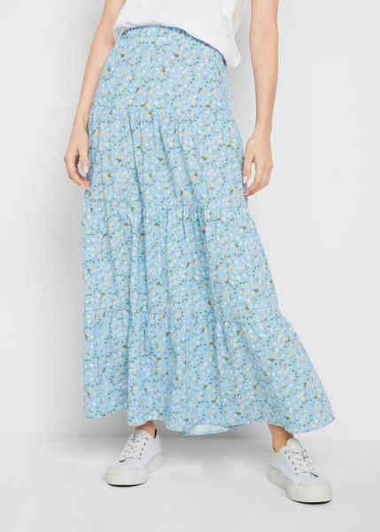 Spódnica maxi z falban. Czerwone spódniczki damskie bonprix, bez wzorów, z bawełny, maxi. Za 129.99 zł.