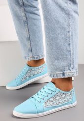 Niebieskie Tenisówki z Ażurowymi Wstawkami Po Bokach Salessa. Niebieskie trampki i tenisówki damskie Renee, w ażurowe wzory, z jeansu. Za 39.99 zł.