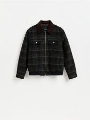 Kurtka z dodatkiem wełny - ciemnobrązowy. Brązowe kurtki męskie Reserved, l, bez wzorów, z tkaniny, bez kaptura. Za 259.99 zł.
