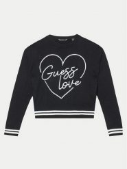 Guess Sweter J4YR05 Z3FV0 Czarny Relaxed Fit. Czarne swetry dziewczęce Guess, z aplikacjami, z syntetyku, bez kołnierzyka. Za 129.99 zł.