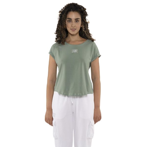 Koszulka z bawełna na co dzień na siłownię. Zielone t-shirty damskie LEONE 1947 APPAREL, bez wzorów, z bawełny, bez ramiączek. W wyprzedaży za 67.30 zł.