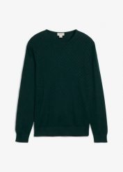 Cienki sweter z wysokogatunkową wełną merino. Niebieskie swetry męskie bonprix, m, bez wzorów, z bawełny, bez kołnierzyka. Za 127.99 zł.