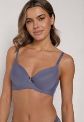 Granatowy Klasyczny Biustonosz o Gładkim Wykończeniu Lamisa. Niebieskie biustonosze Born2be, bez wzorów. Za 24.99 zł.