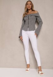 Białe Jeansy Skinny z Bawełną High Waist Ozdobione Guzikami Callirna. Białe jeansy damskie Renee, z podwyższonym stanem. Za 59.99 zł.