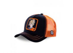 Czapka Trucker Capslab x Dragon Ball Z (Goku Saiyen) - Czarny/Pomarańczowy. Brązowe czapki męskie CapsLab, na lato, bez wzorów, z bawełny, biznesowe. Za 177.62 zł.