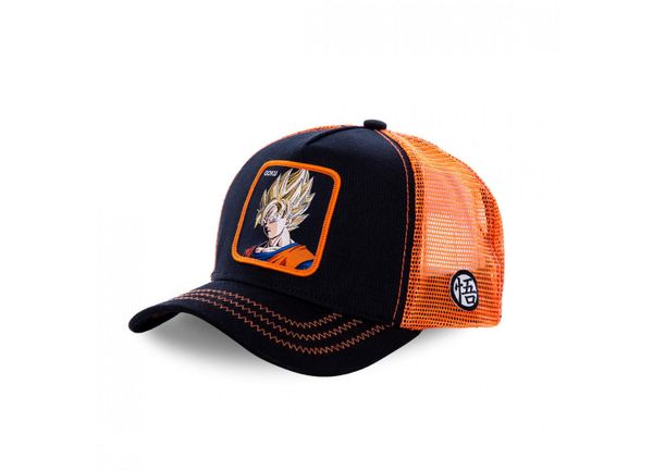 Czapka Trucker Capslab x Dragon Ball Z (Goku Saiyen) - Czarny/Pomarańczowy. Brązowe czapki męskie CapsLab, bez wzorów, z bawełny. Za 177.62 zł.