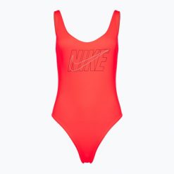 Strój pływacki jednoczęściowy damski Nike Multi Logo. Czerwone stroje jednoczęściowe damskie Nike, xs, bez wzorów. Za 109.99 zł.