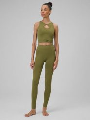 4F Legginsy do jogi bezszwowe damskie - oliwkowe XS/S. Brązowe legginsy damskie 4f, l, bez wzorów, z włókna. Za 129.99 zł.