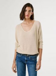 Pepe Jeans Sweter "Coco" w kolorze beżowym rozmiar: XL. Brązowe swetry klasyczne damskie Pepe Jeans, xl, z jeansu, bez kołnierzyka. Za 206.42 zł.