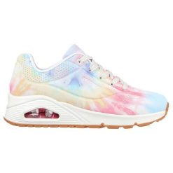 Buty Skechers Uno-Hyped Hippie 155362-WMLT wielokolorowe. Białe buty sportowe na co dzień damskie bez wzorów, z gumy. Za 585.80 zł.
