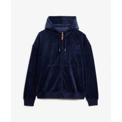 Kurtka dresowa z kapturem, rozpinana, welurowa dla kobiet Superdry Country Club. Niebieskie kurtki damskie Superdry., m, bez wzorów, z dresówki, z kapturem. Za 417.50 zł.