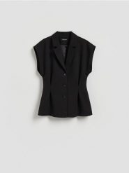 Kamizelka z wiskozą - czarny. Czarne kamizelki damskie Reserved, l, z tkaniny. Za 159.99 zł.