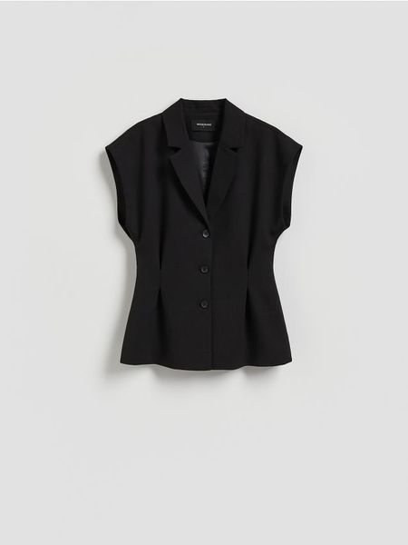 Kamizelka z wiskozą - czarny. Czarne kamizelki damskie Reserved, l, z tkaniny. Za 159.99 zł.