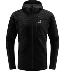 HAGLOFS Bluza męska ROC Spitz Mid Hood Men true black-L. Czarne bluzy sportowe męskie Haglöfs, bez wzorów, z elastanu, biznesowe, bez kołnierzyka, bez ramiączek. Za 524.89 zł.