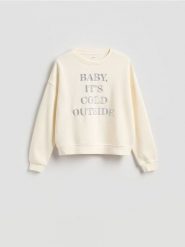 Bluza z haftowanym napisem - złamana biel. Bluzy bez kaptura damskie Reserved, l, z bawełny. Za 99.99 zł.