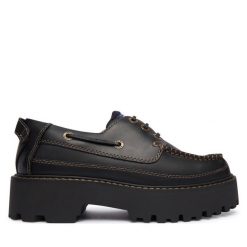 Półbuty Tommy Jeans. Czarne półbuty damskie Tommy Jeans, bez wzorów, z jeansu, bez obcasa, na płaskiej podeszwie. Za 569.99 zł.