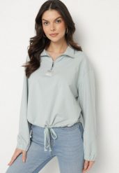 Niebieska Bluza z Bawełną i Suwakiem Ściągana Sznurkami Felasa. Niebieskie bluzy bez kaptura damskie Born2be, l, z bawełny. Za 59.99 zł.