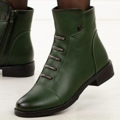 Zielone botki damskie zimowe Jezzi Asa62-16. Zielone botki damskie Jezzi, na jesień, ze skóry, biznesowe, bez obcasa, na obcasie, bez zapięcia. Za 249.00 zł.