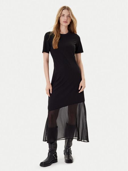 DKNY Sukienka codzienna P5GDFCNA Czarny Regular Fit. Czarne sukienki damskie DKNY, na co dzień, l, bez wzorów, z syntetyku, bez kołnierzyka, bez ramiączek, proste. Za 479.99 zł.