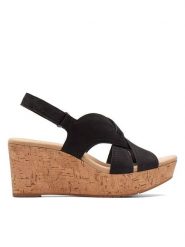 Clarks Skórzane sandały w kolorze czarnym na koturnie rozmiar: 40. Czarne sandały damskie Clarks, bez wzorów, bez obcasa, na koturnie. Za 126.75 zł.