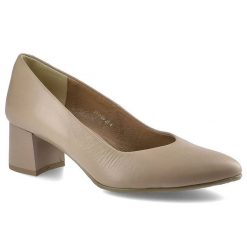 Czółenka damskie Espirito, ze skóry naturalnej na stabilnym obcasie z gładką cholewką i eleganckim prostym fasonem, puder, C1078-10. Brązowe czółenka damskie Espirito, bez wzorów, ze skóry, bez obcasa. Za 269.00 zł.