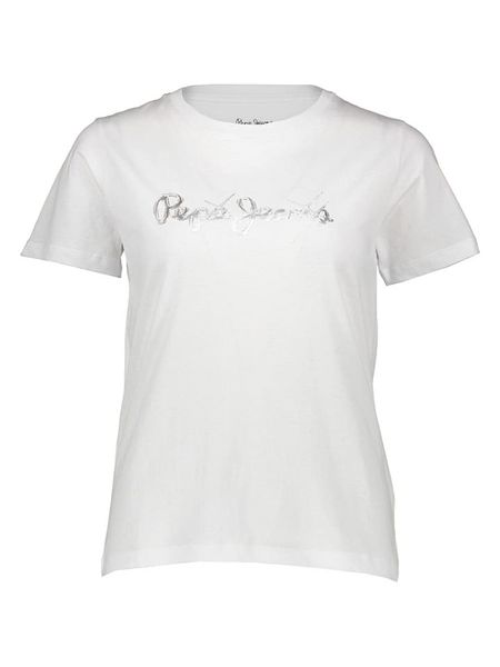Pepe Jeans Koszulka w kolorze białym rozmiar: L. Białe bluzki damskie Pepe Jeans, l, bez wzorów, z bawełny, bez kołnierzyka, bez ramiączek. Za 91.99 zł.