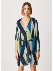 Pepe Jeans Sukienka w kolorze granatowo-beżowym rozmiar: S. Brązowe sukienki damskie Pepe Jeans, na co dzień, s, bez wzorów, z jeansu, bez kołnierzyka, bez ramiączek, midi, proste. Za 184.02 zł.