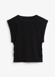 T-shirt z czystej bawełny. Czarne t-shirty damskie bonprix, bez wzorów, z bawełny, bez kołnierzyka. Za 19.99 zł.