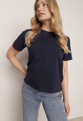 Granatowy T-shirt z Bawełny z Dłuższym Tyłem i Rozcięciami po Bokach Cordalea. Niebieskie t-shirty damskie Born2be, m, bez wzorów, z bawełny, bez kołnierzyka. Za 39.99 zł.